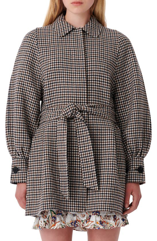 Maje Galico Houndstooth Belted Coat In ...
